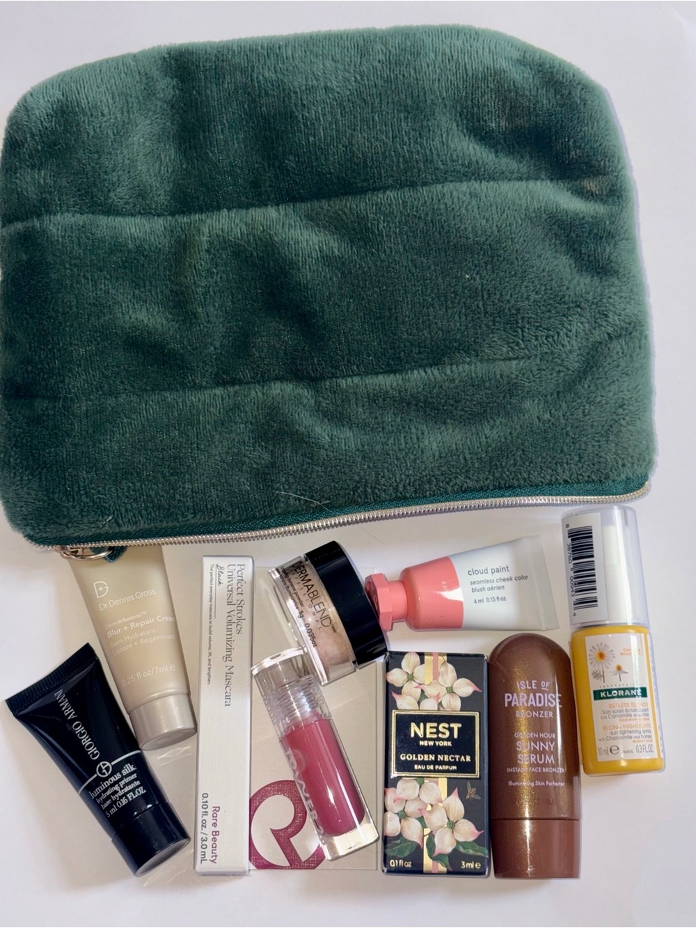 10 PC Prestige Summer Beauty Lot: Glossier, Isle of Paradise, Tower 28, Armani